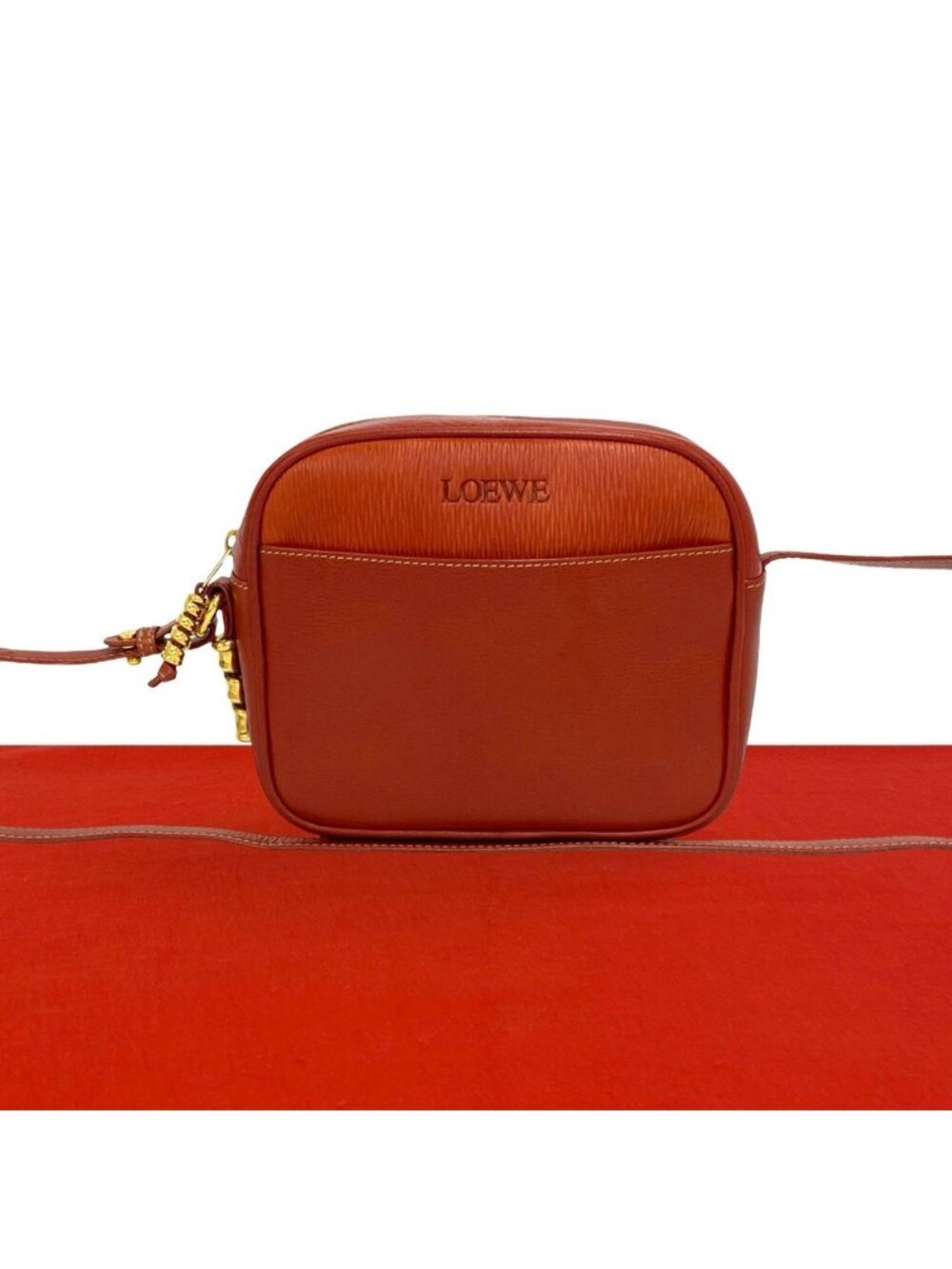 Loewe Vintage Velasquez Twist Logo Stamp Leather Shoulder Bag Pochette Red